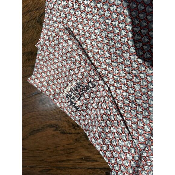 Footjoy Mens Large Polo Shirt Red Blue Seashell Clam Print Pattern - Picture 7 of 9